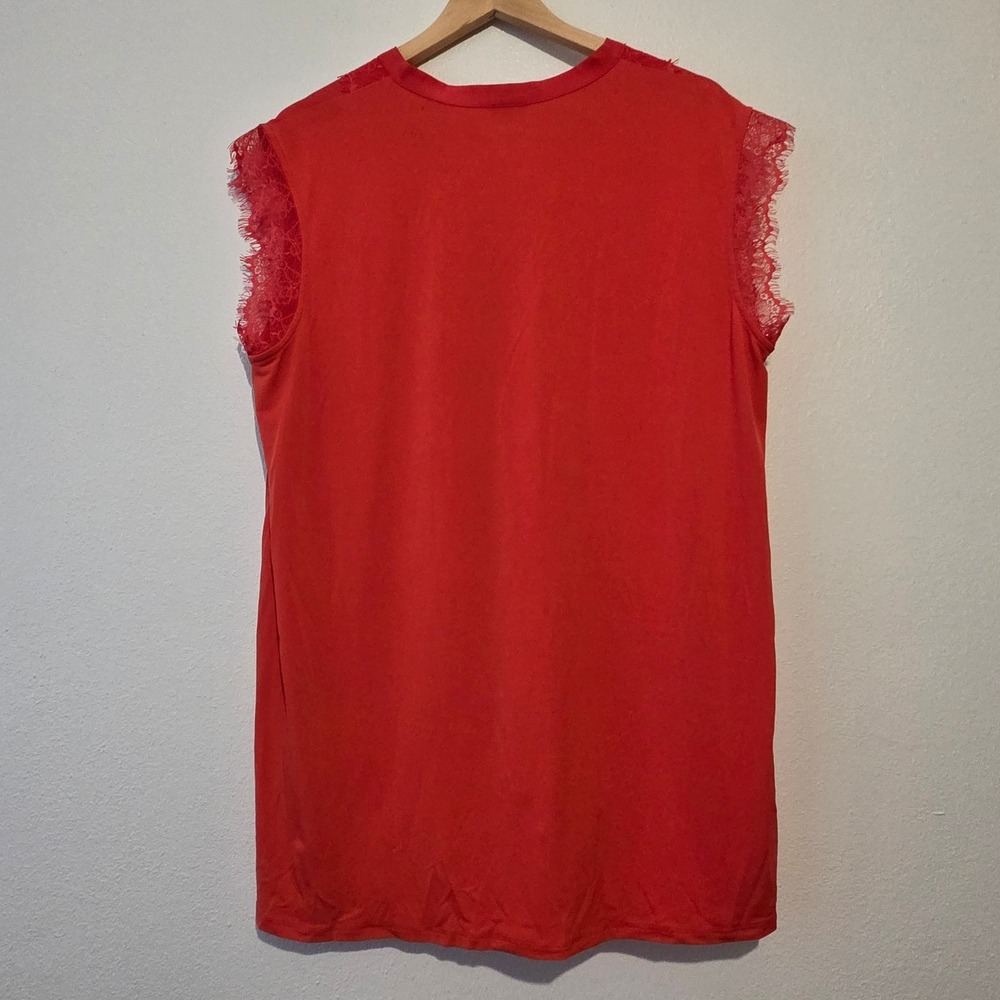 Worthington Red Sleeveless Lace Trim V-Neck Blouse Top XL Excellent Cond Classic